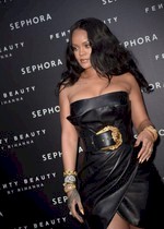 Rihanna in a leather dress