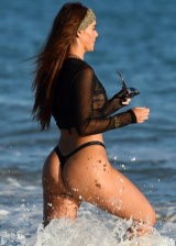 Jennifer Metcalfe in Bikini on the beach during a holiday in Spain