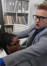 Ebony hottie cannot help but get her secretary pussy get banged hard