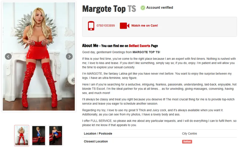 Screen cap of a busty blonde trans escort