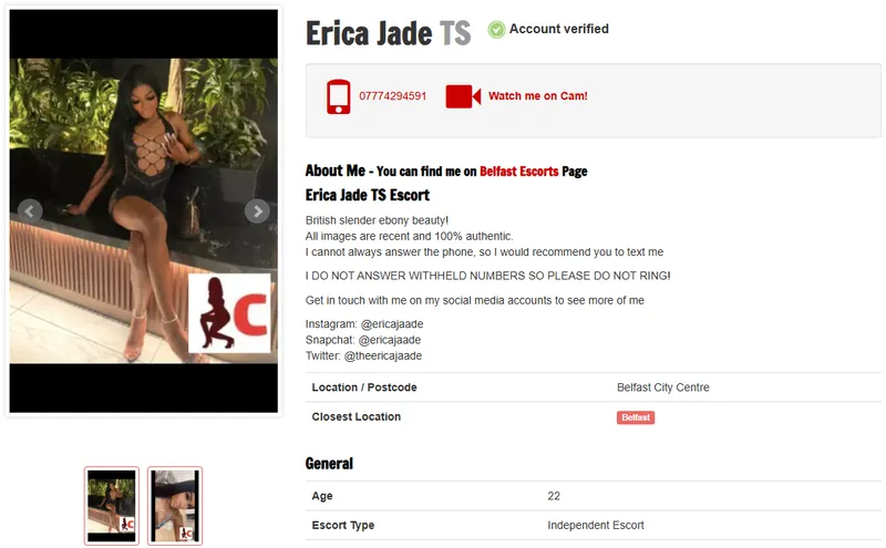 Screen cap of a sexy ebony trans escort