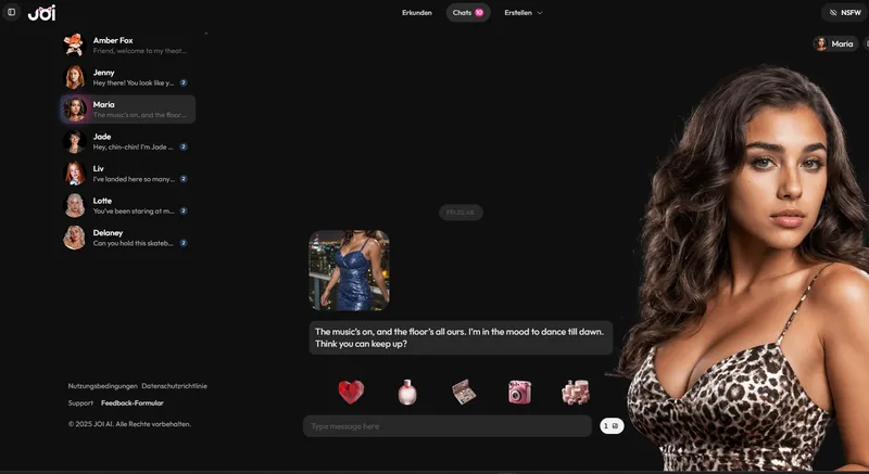 Screenshot of a sexy AI girlfriend chatting on a website