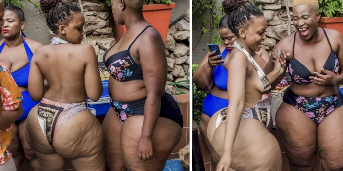 Extremely thick black women party in bikinis